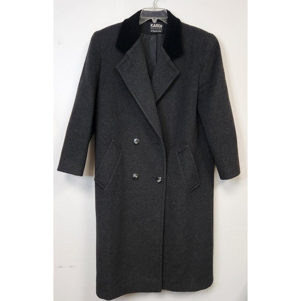 Vintage Karen Petites Womens Gray Wool Trench Coat-Size Small